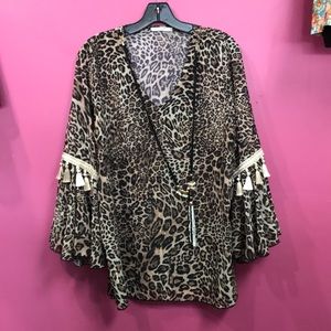 Leopard Print Bell Sleeve Blouse